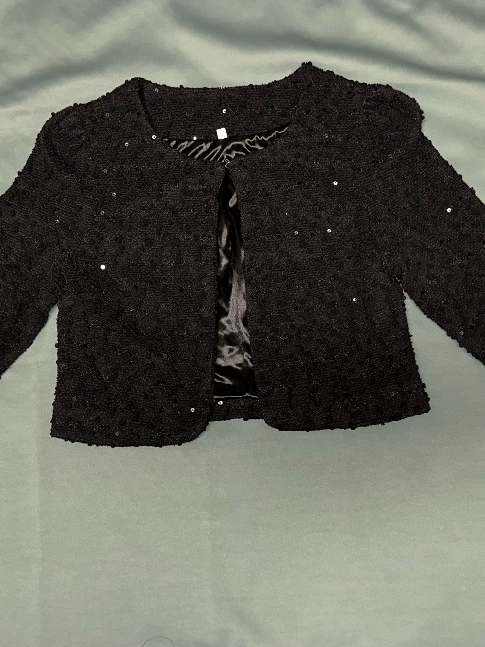 Black Sequin Bouclé Cropped Jacket - Women made in Korea